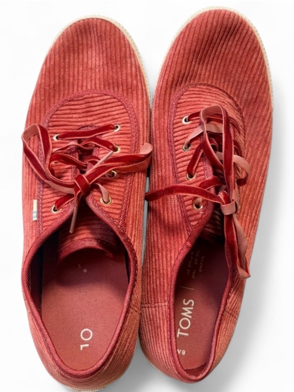 Toms Oxford Corduroy Sneakers Tennis Shoes Velvet Laces, Red Spice Caramel Red